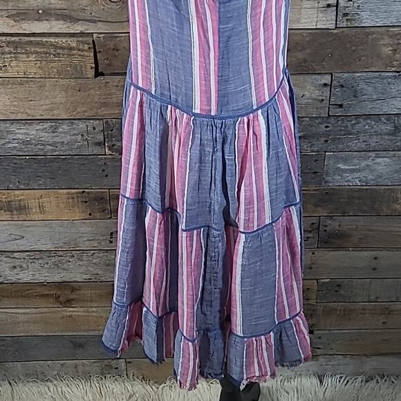 ELAN Cotton Slip Dress Cover-up Backless Blue Pink Stripe Medium - Picture 3 of 10